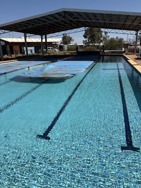 Clear water in a covered community pool
